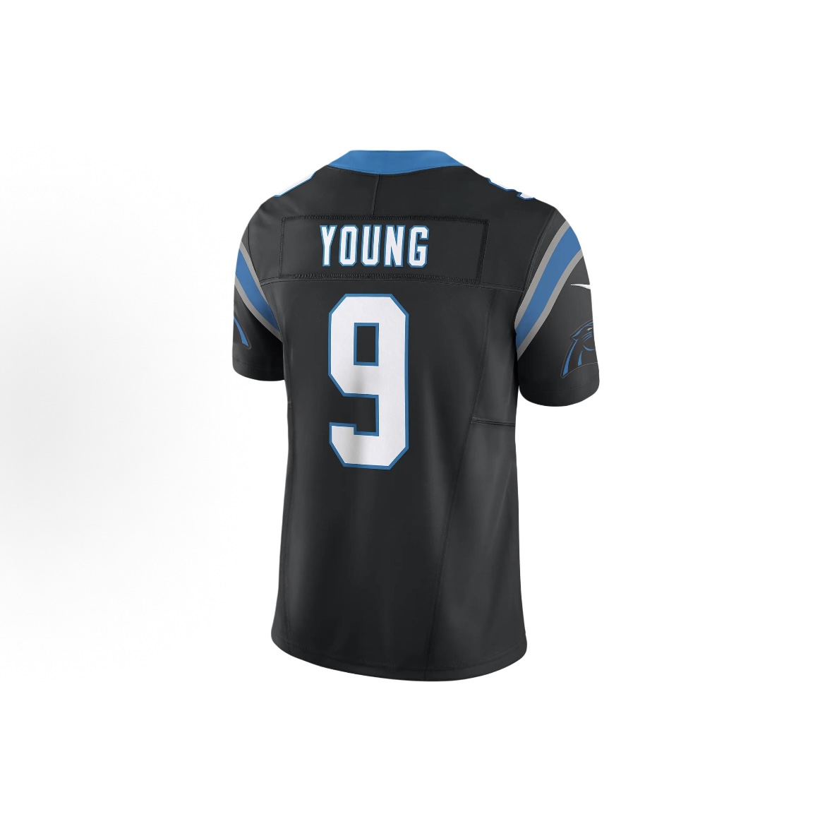 Bryce Young Panthers 9 black jersey design tips for custom flag football jerseys illustration with personalized flag football uniforms.